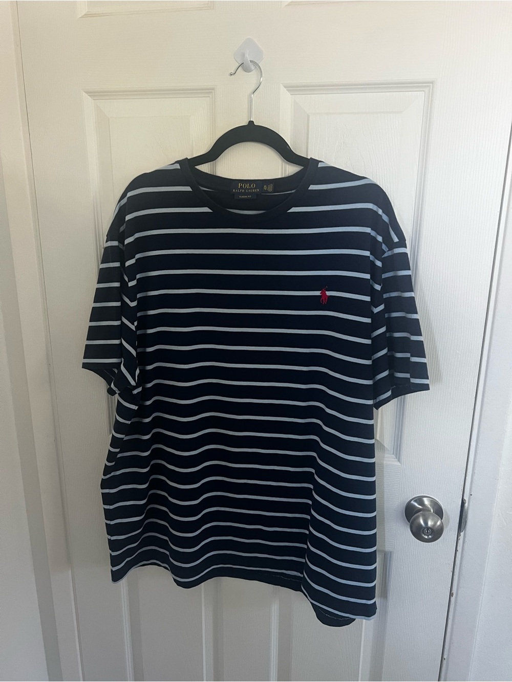 Polo by Ralph Lauren Navy & White Striped Short-Sleeve Tee with Red Pony